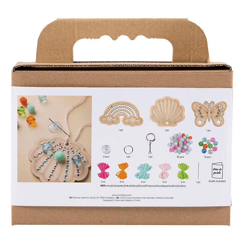 Creativ company mini hobbyset borduurwerk - vlinder, schelp en regenboog