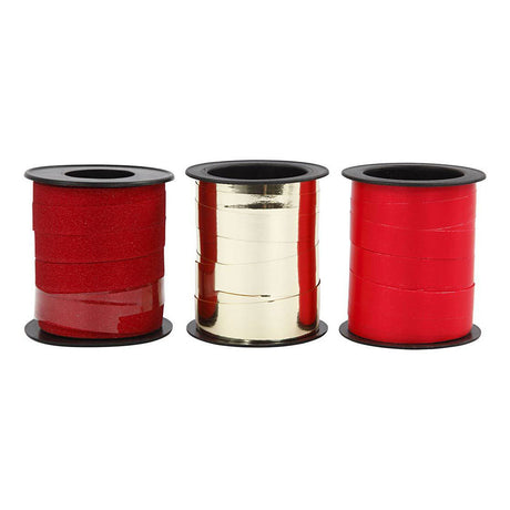 Creativ company cadeaulint 10mm goud, rood, rood glitter - 3x15m