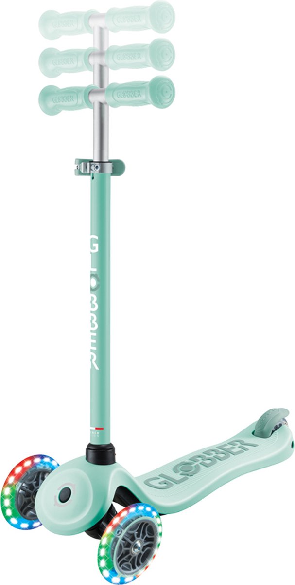 Globber meegroeistep- go up sporty lights mint - munt - lichtgevende wielen - met duwstang - in hoogte verstelbaar - vanaf 12 maanden tot 7 jaar