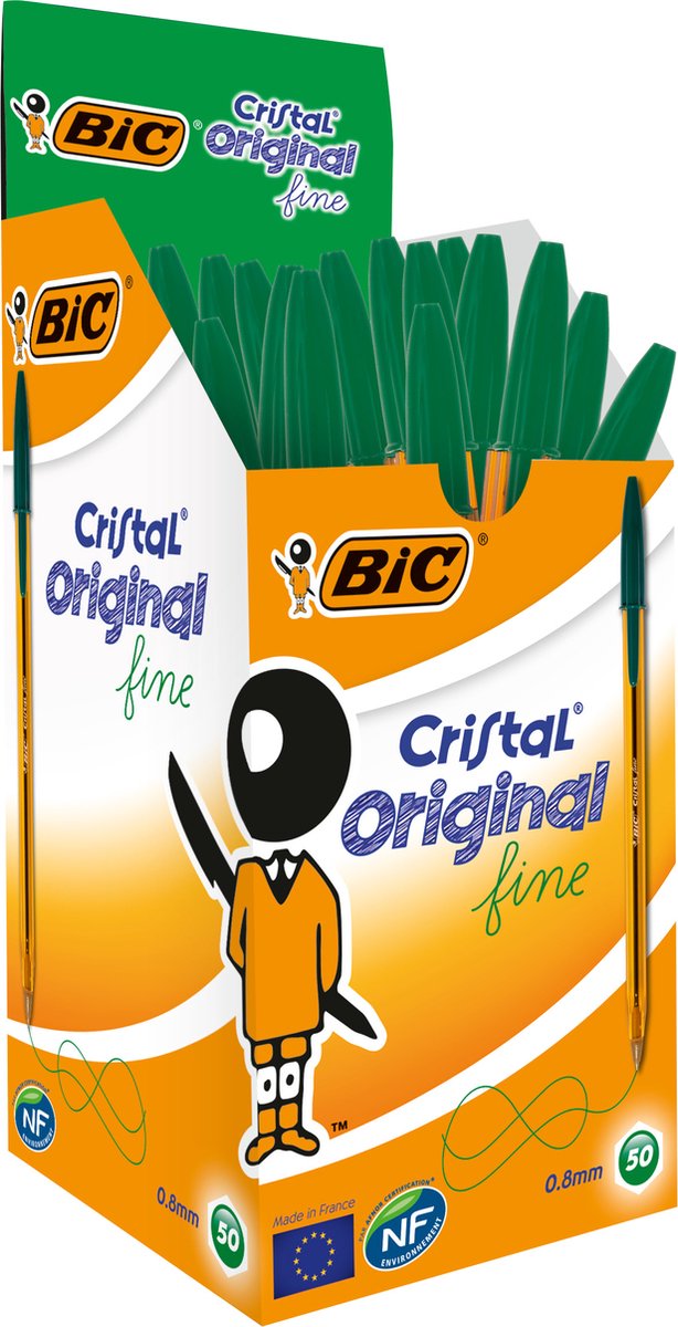 Bic cristal original dunne balpennen - groen - doos van 50 stuks - dunne punt 0.8 mm