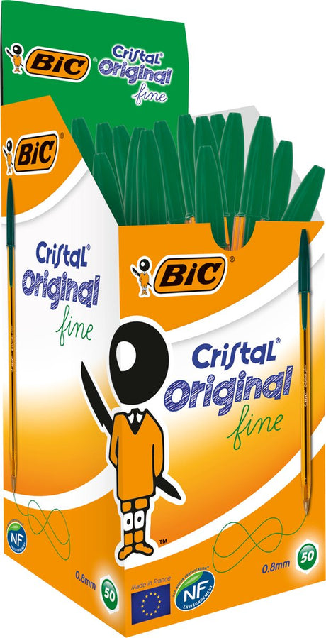 Bic cristal original dunne balpennen - groen - doos van 50 stuks - dunne punt 0.8 mm