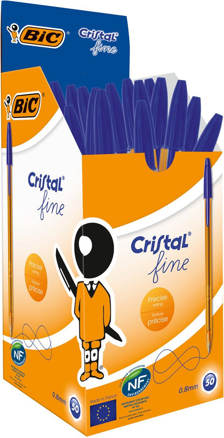 Bic cristal original dunne balpennen - blauw - doos van 50 stuks - punt 0.8 mm