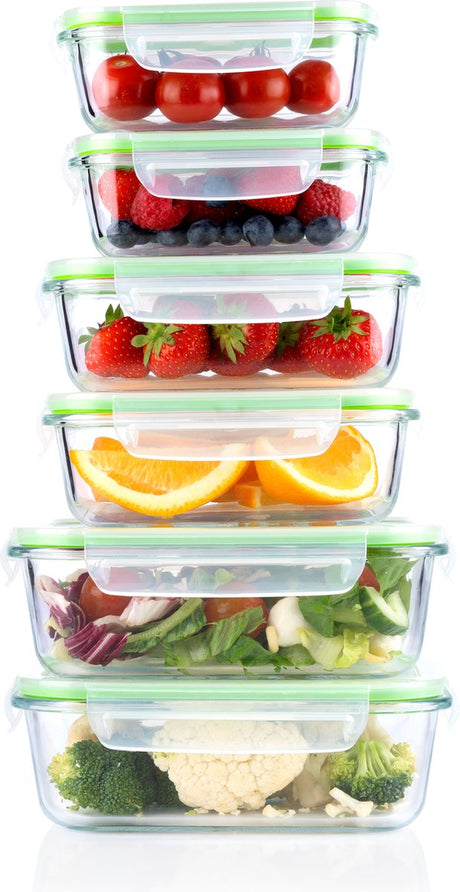 Alpina glazen vershoudbakjes - meal prep bakjes - diepvriesbakjes 12-delige set met deksels - 370ml, 640ml en 1050ml - geschikt voor oven, vriezer, magnetron en vaatwasser - glas