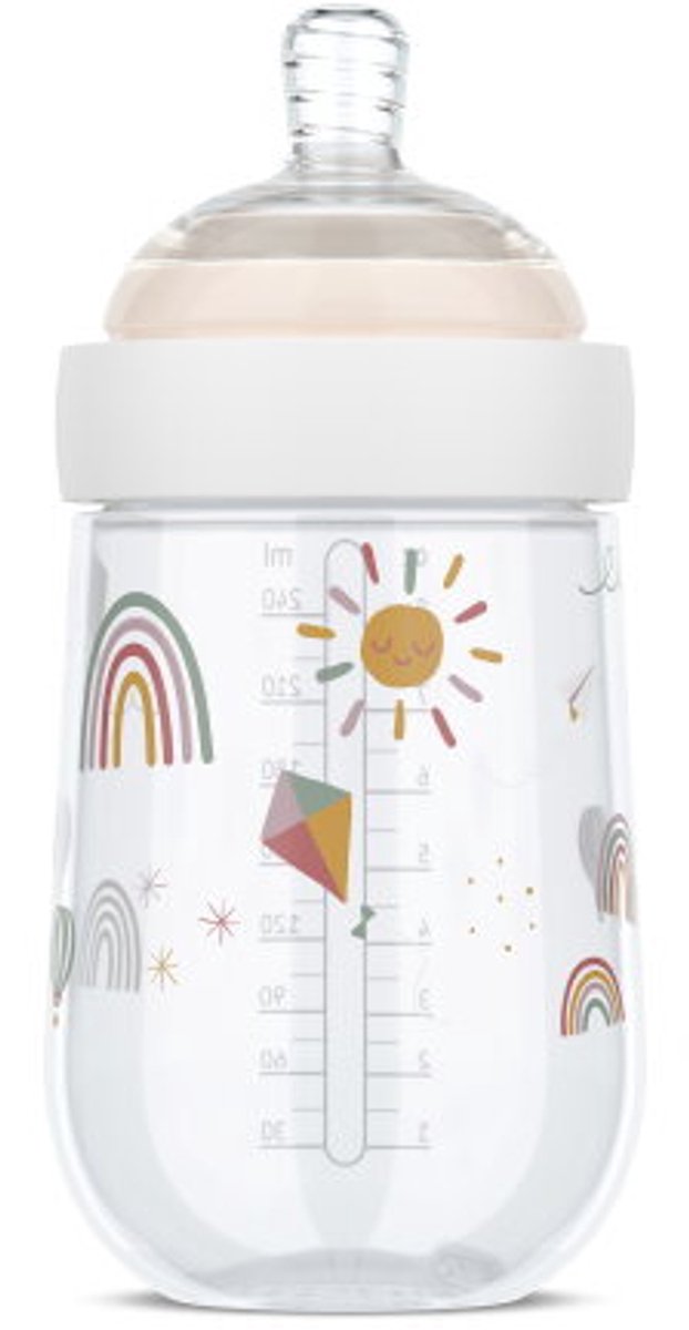 Mepal mio babyfles - 240 ml - anti-koliek - spiraalontwerp voorkomt verstopping - siliconen van medische kwaliteit - sunshine rainbow