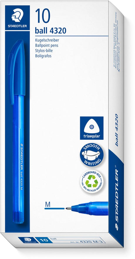 Staedtler ball 4320 - driekantige balpen - blauw - medium - doos met 10 stuks
