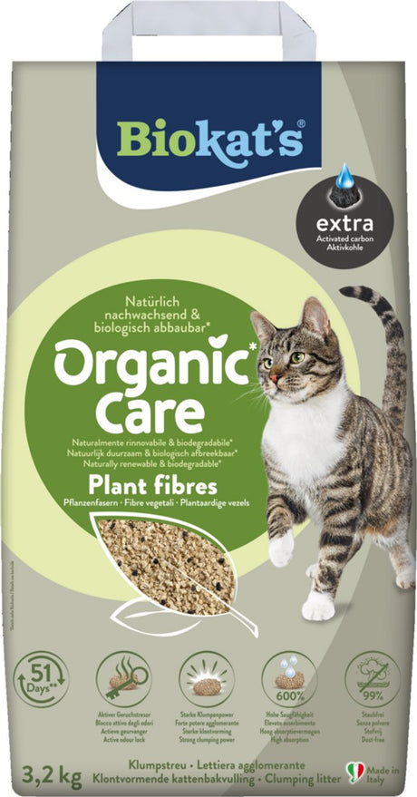 Biokat's organic care plant fibres extra - 3,2 kg - kattenbakvulling - klontvormend - zonder geur