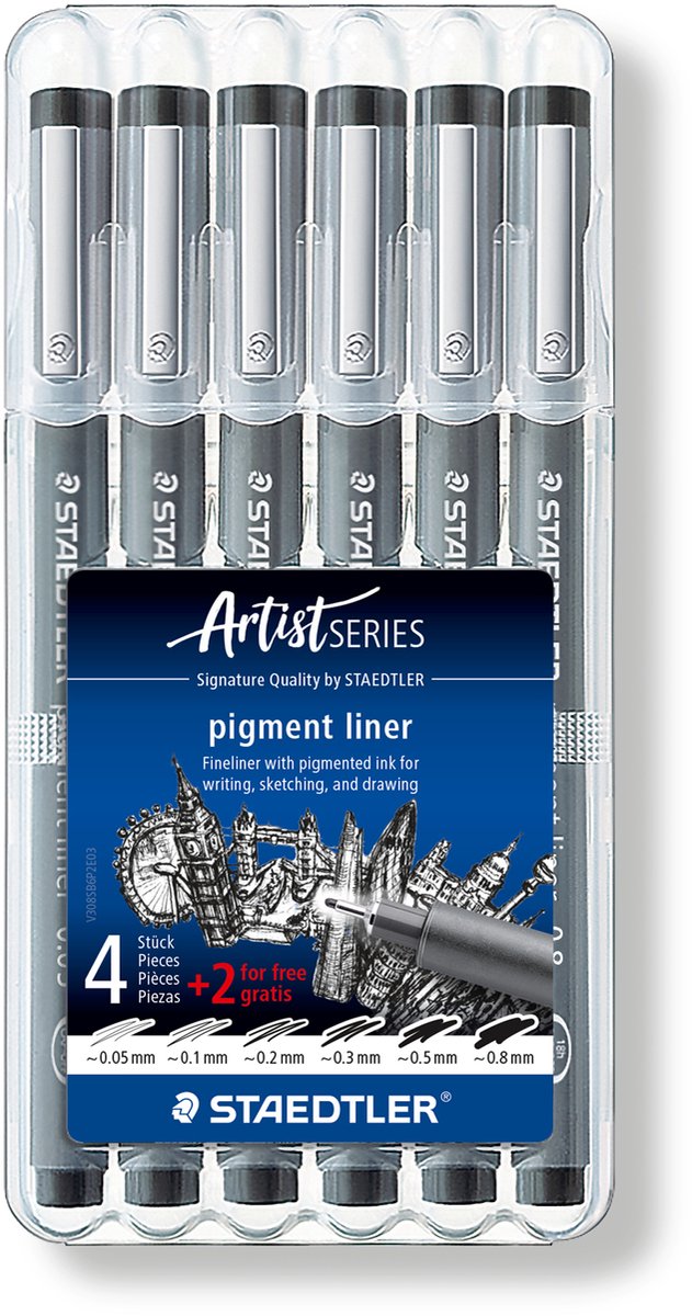 Staedtler - artist series - pigment liner - promo box 6 st (4 + 2 gratis)