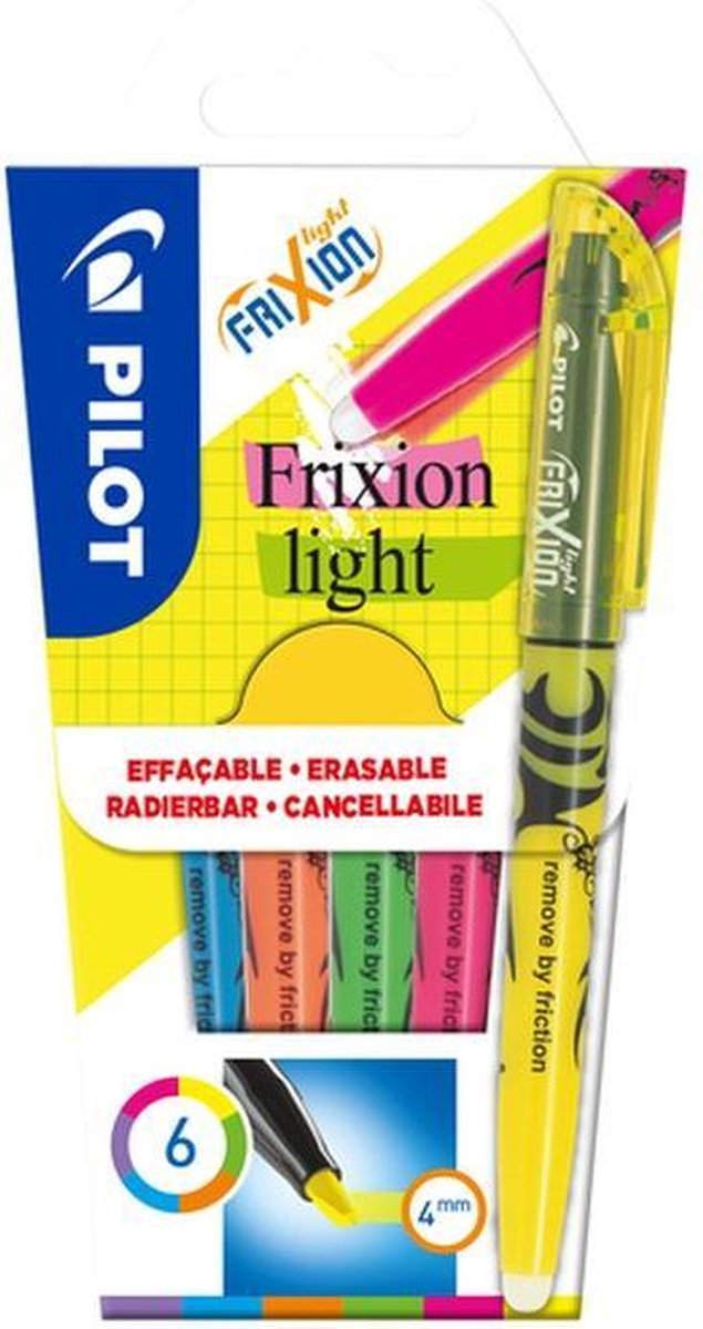 Pilot frixion light - markeerstiften - 6 kleuren in een doosje