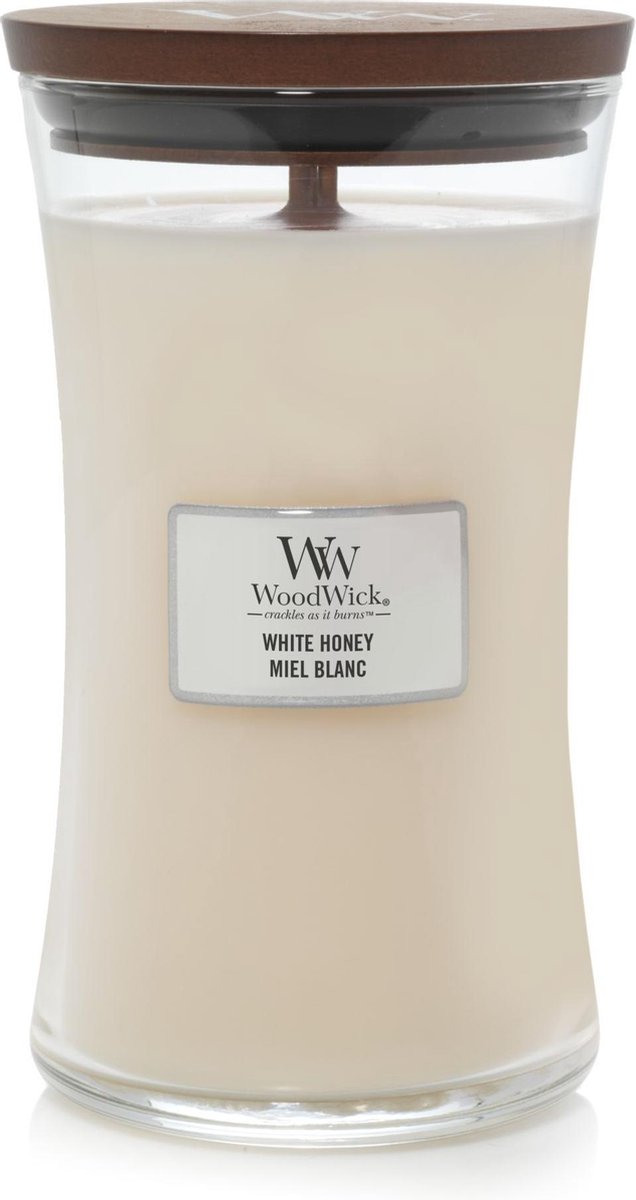 Woodwick hourglass large geurkaars - white honey - 130 branduren