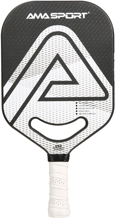 Ama sport pickleball paddle pp002-3kw wit zwart – 3k carbon surface – 20 mm kern – aero-duraedge air dynamic throat –