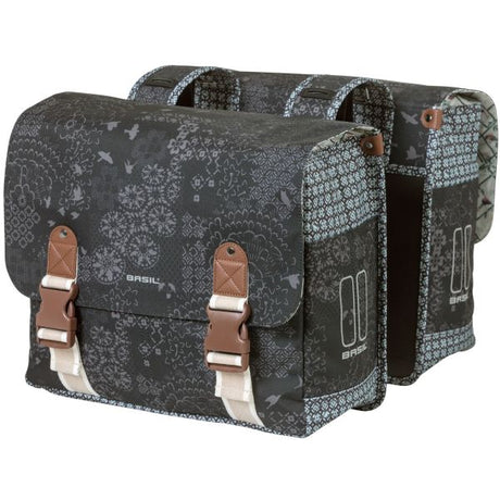 Basil Bohème Dubbele Fietstas - Zwart - 35L - Waterafstotend - Kunstleren Details