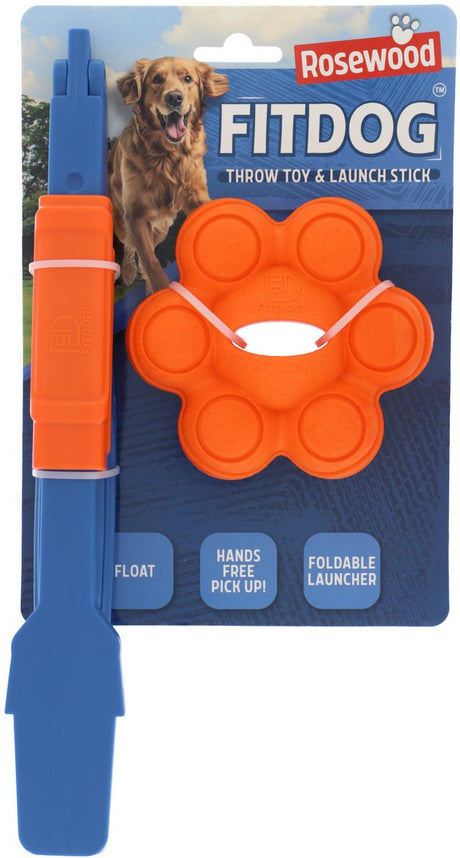Rosewood fitdog werpstok met molecule bal – drijvend stuiterend apporteerspeelgoed – stevig kunststof – voor middelgrote grote honden