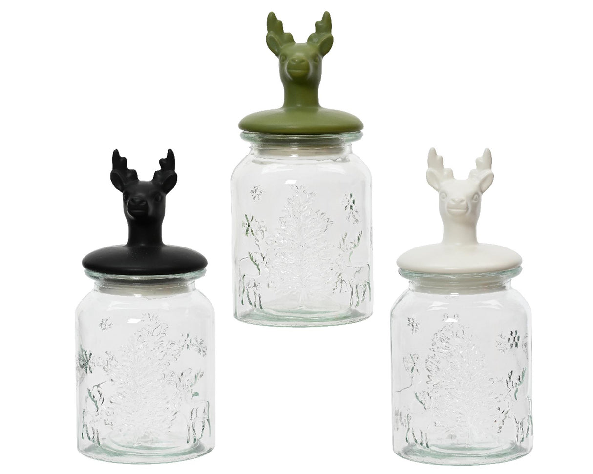 Decoris voorraadpot glas m. deksel hertenkop