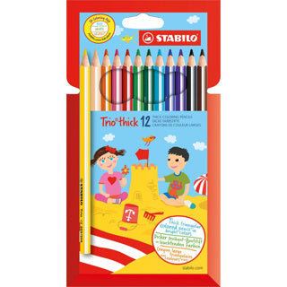 Stabilo trio thick - driekantige kleurpotloden met extra dikke kern 4,2 mm - etui met 12 kleuren