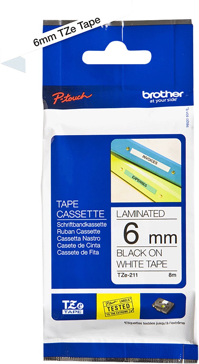 Brother tz labelprinter tape - 6 mm x 8 m - zwart op wit