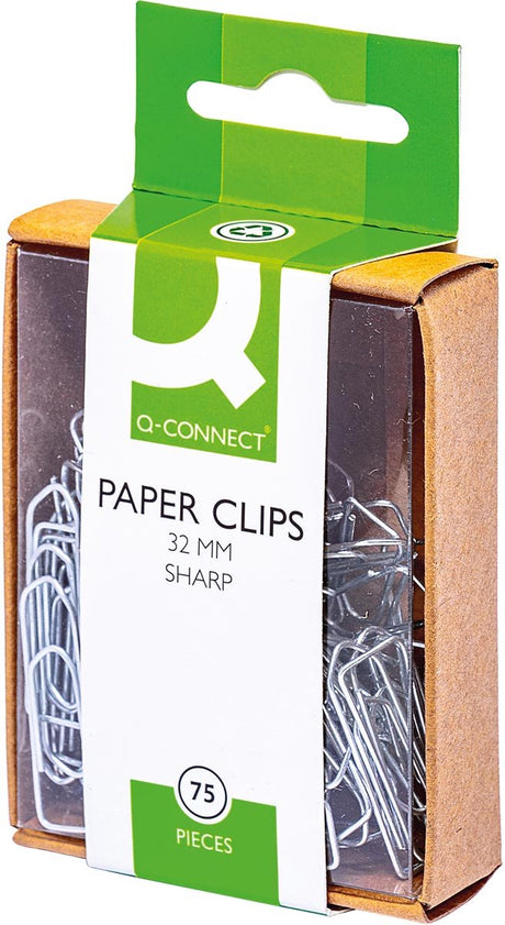 Q-connect papierklemmen, 32 mm, doos van 75 stuks, ophangbaar 10 stuks