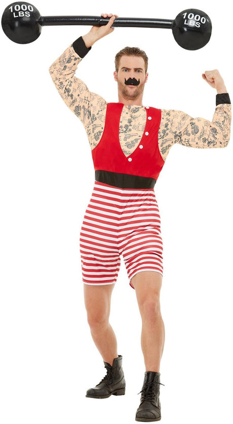 Smiffys - deluxe strongman kostuum - m - rood wit