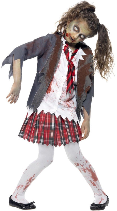 Vegaoo zombie schoolmeisje verkleedkleding kostuum voor meisjes - horror halloween thema 146 158
