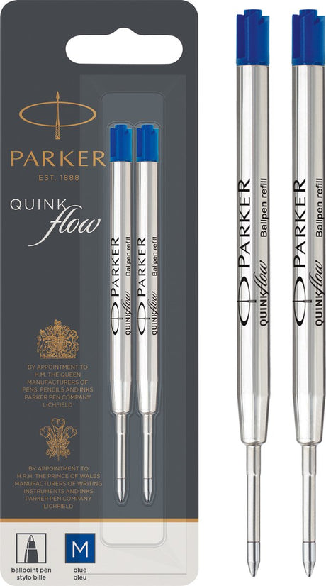 Parker balpenvullingen | medium punt | blauwe quinkflow inkt | 2 stuks