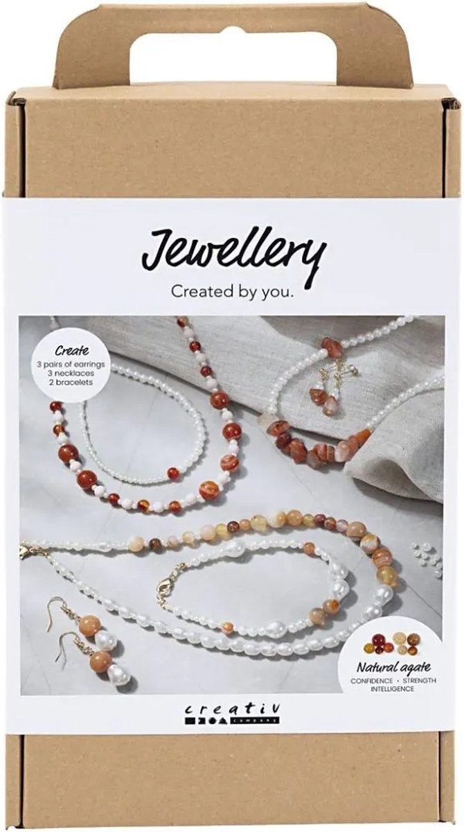 Creativ company hobbyset sieraden beige burnt orange wit parelmoer