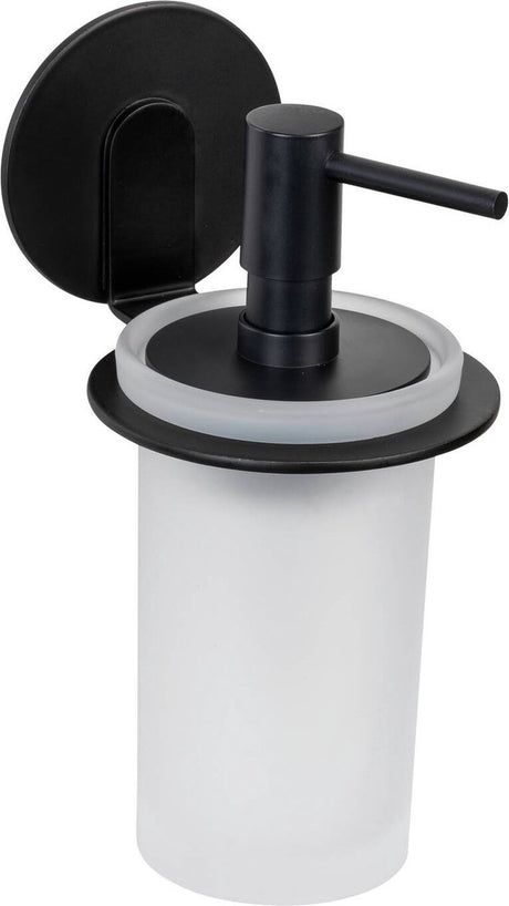 Wenko turbo-loc zeepdispenser bivio mat zwart aluminium - zeeppompje - zwart - zelfklevend - zonder boren
