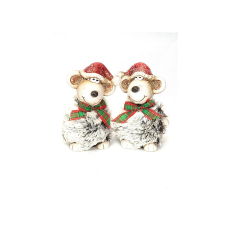 Mansion atmosphere beeld muis met kerstmuts 7x5,5x10,5cm