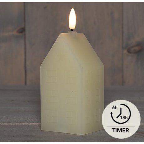 Anna's collection led kaars wax huisje 3d vlam op 2xaa batterij met timer 5x6x15cm ivoor
