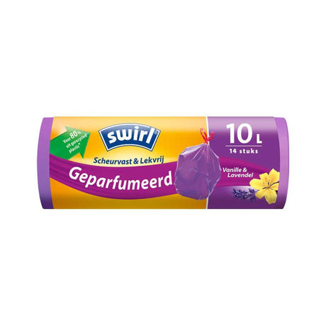 Swirl pedaalemmerzakken met trekband geparfumeerd vanille-lavendel 10l 14 stuks