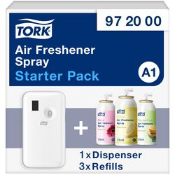 Luchtverfrisser-dispenser tork a1 starterpack wit + 3 navullingen