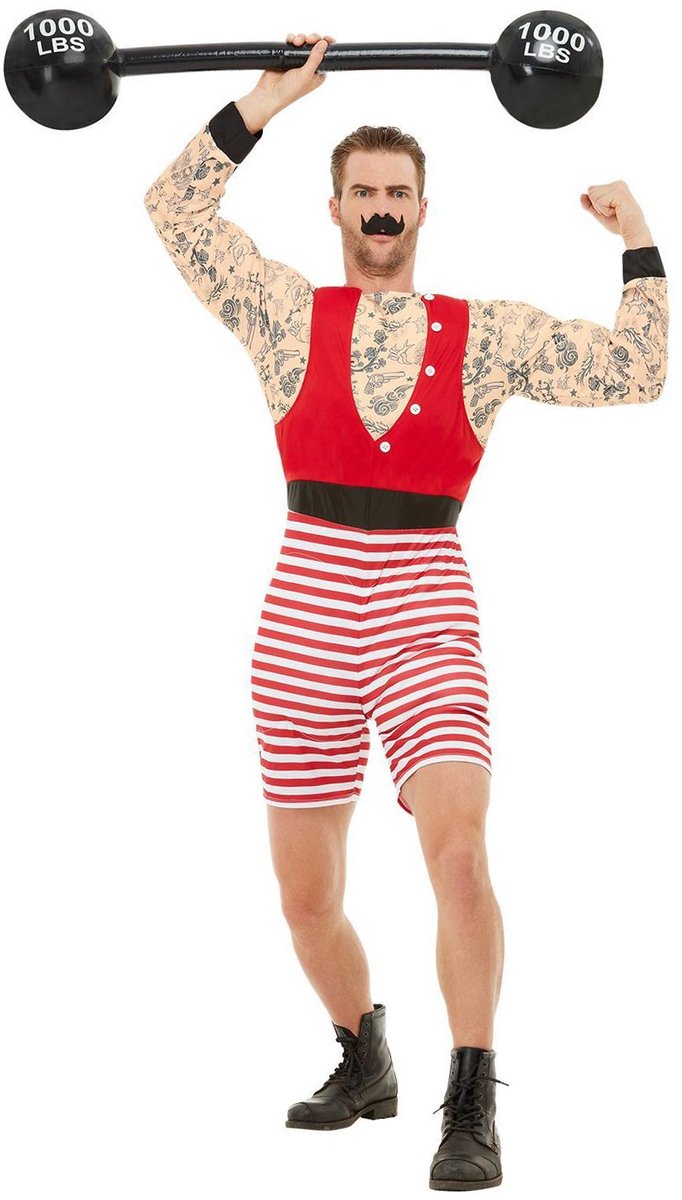 Smiffys - deluxe strongman kostuum - l - rood wit