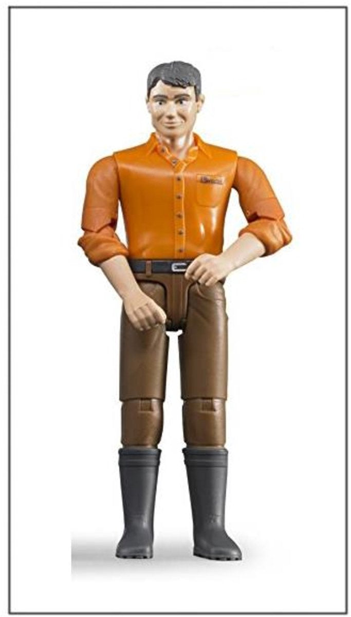Bruder 60007 man met bruine broek en oranje overhemd
