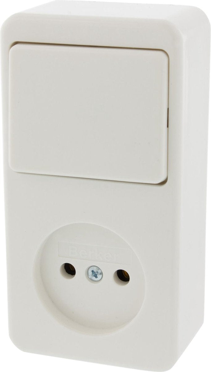 Berker opbouw combinatie - wisselschakelaar en stopcontact - polarwit