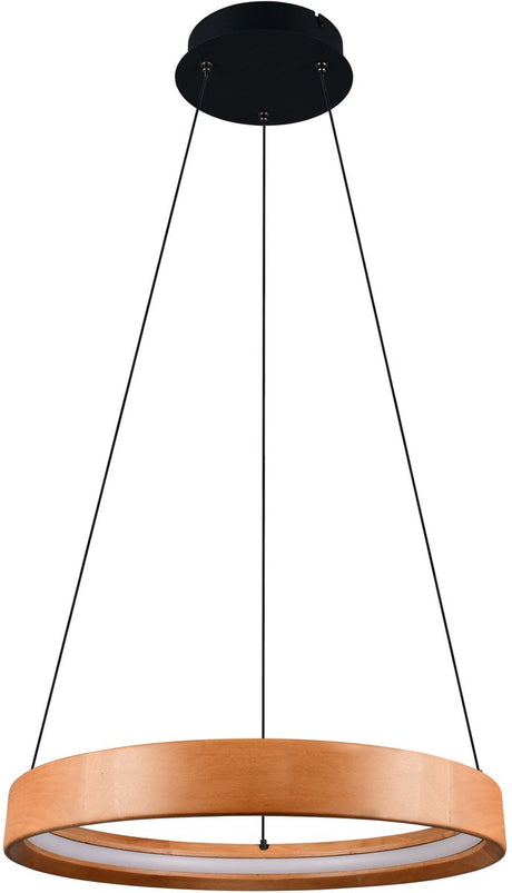 Trio lynwood - hanglamp - houtkleurig - incl. 1x smd 28 w - dimbaar met schakelaar - plafondbevestiging - geheugenfunctie - in hoogte verstelbaar - fsc-certificaat