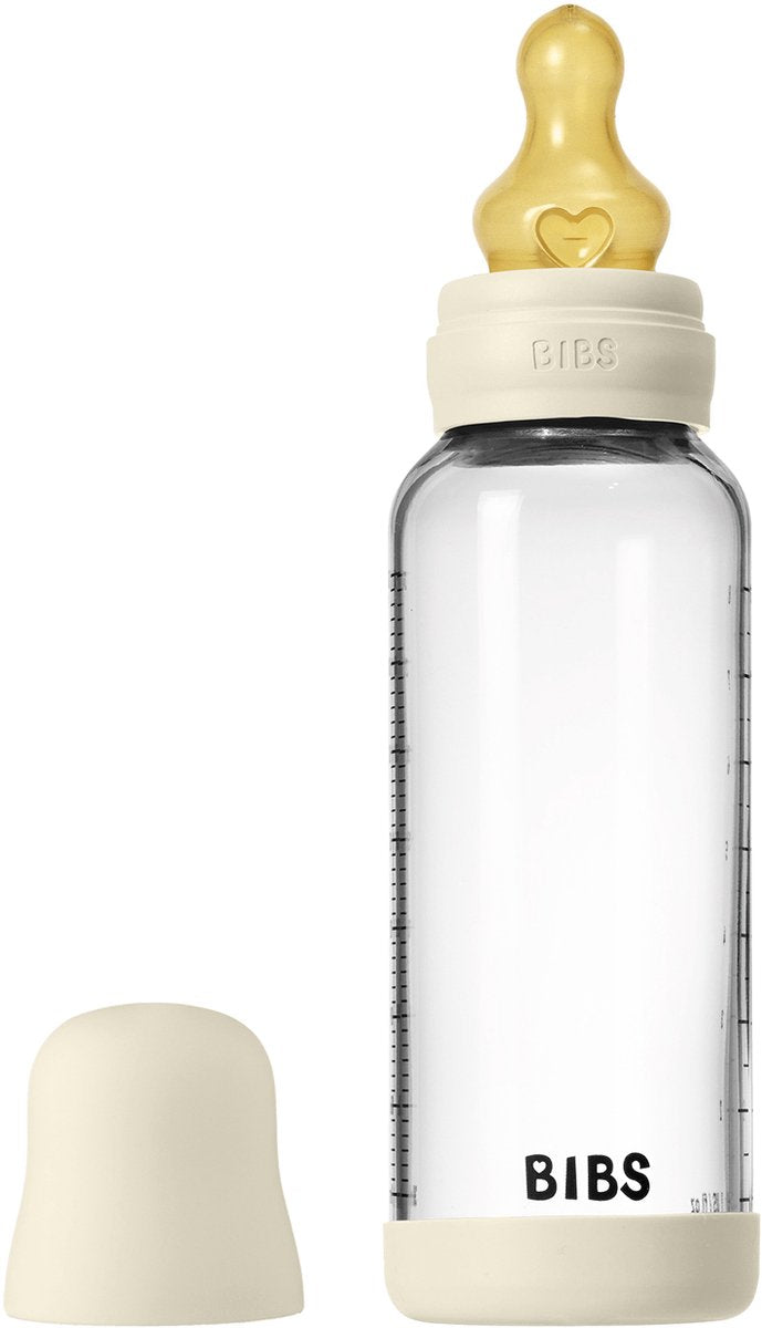 Bibs fles - medium flow - 240 ml - glas latex - ivory