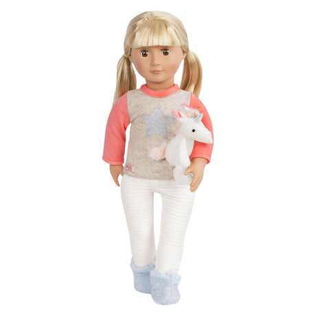 Outfit pyjama voor poppen 45cm - eenhoorn