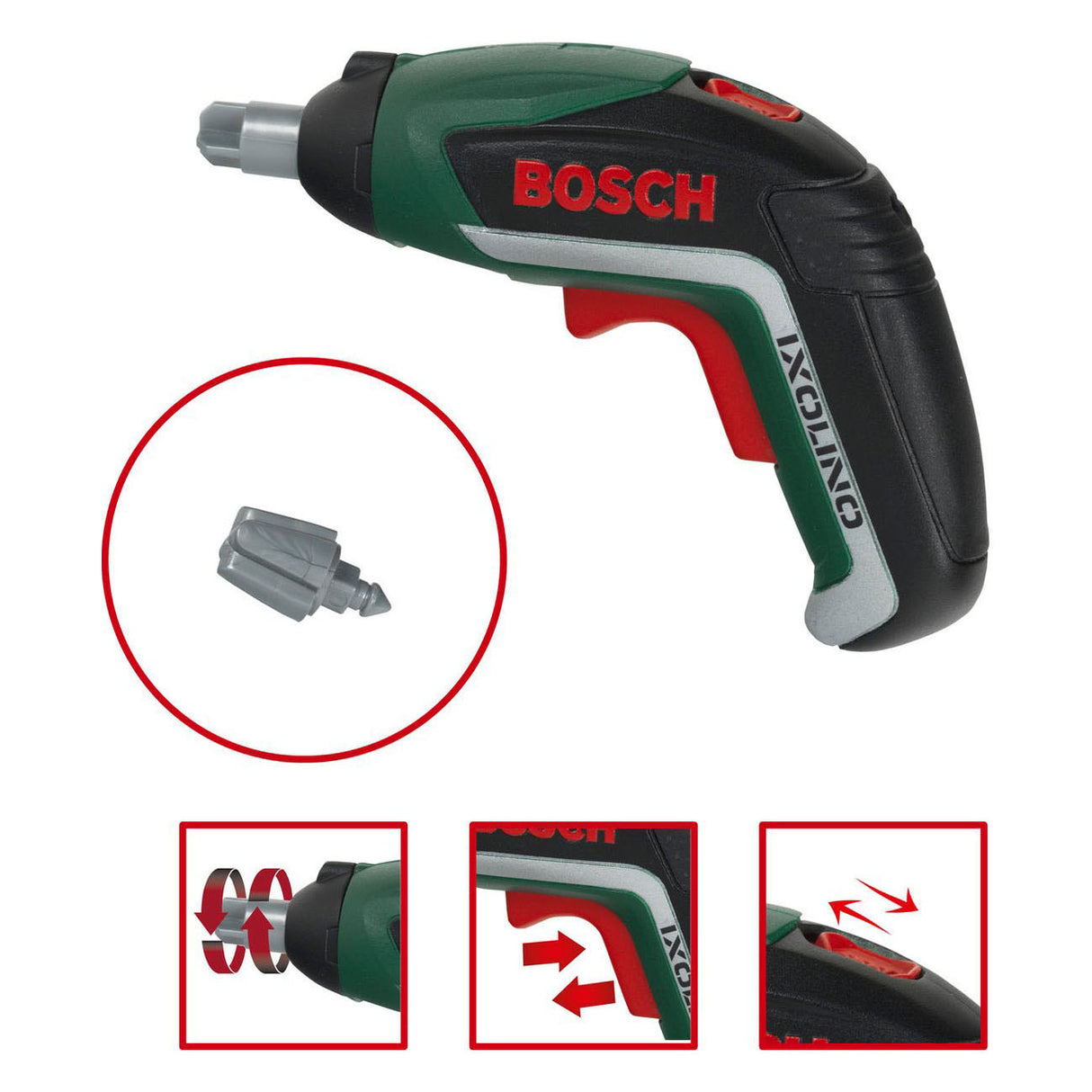 Klein toys bosch mini gereedschapsgordel-set - accuschroevendraaier, hamer, tang, zaag, moersleutel, schroevendraaier - incl. licht- en geluidseffecten - groen rood
