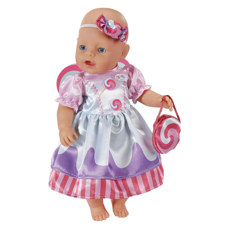 Baby born poppenoutfit kleurrijk snoepjurk 43cm poppenkleding.