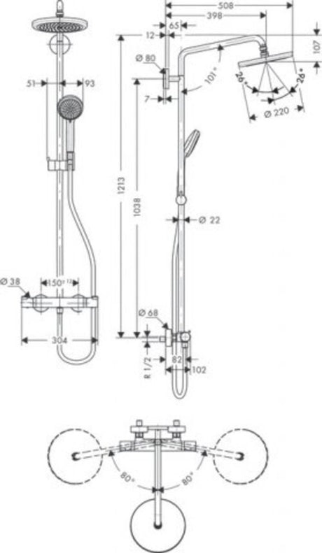 Hansgrohe croma showerpipe 220 1jet met thermostaat chroom