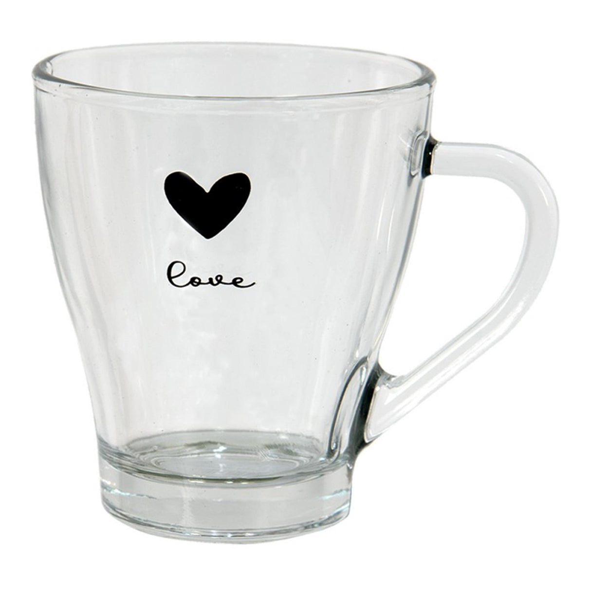 Clayre eef glazen transparant theeglas met een hartje en de tekst love erop 11x8x10cm 200ml