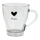 Clayre eef glazen transparant theeglas met een hartje en de tekst love erop 11x8x10cm 200ml