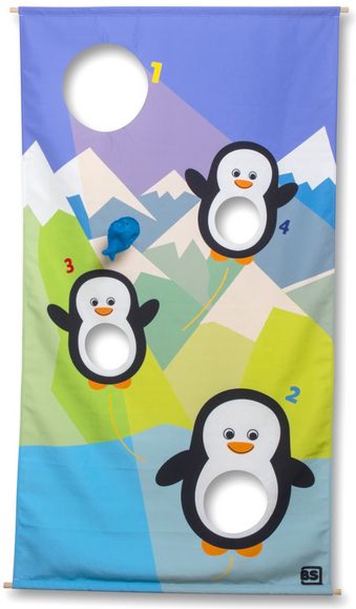 Bs toys voer de pinguïns - fsc - polyester - hout - gatendoek - puntendoek - coördinatiespel - actiefspel
