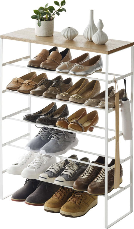 Yamazaki schoenenrek met houten bovenblad - 6 niveaus - tower - wit