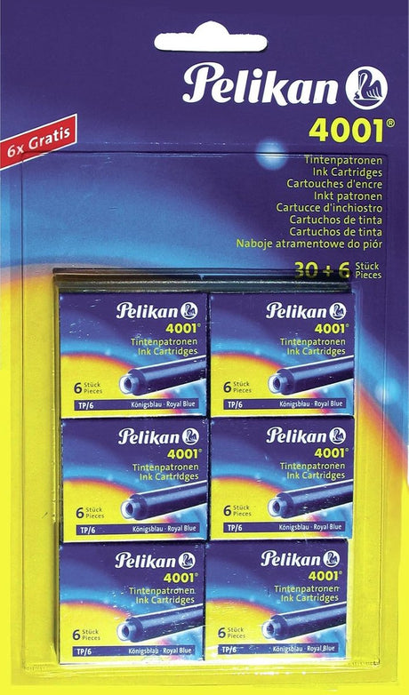 Pelikan standaard inktpatronen tp 6 4001 koningsblauw, 6 etuis met 6 patronen