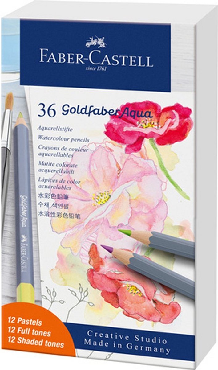 Faber-castell kleurpotloden aquarel - goldfaber - blik 36 stuks - pastel + standaard kleuren - fc-114639