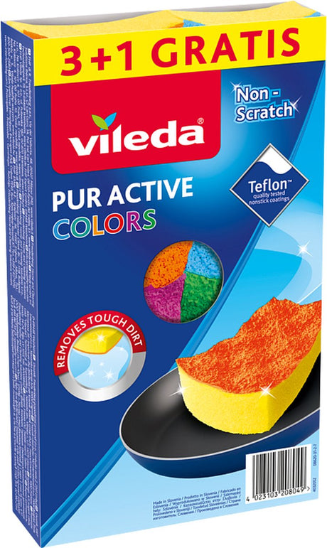 Vileda pur active colors - schuurspons - set van 4 stuks