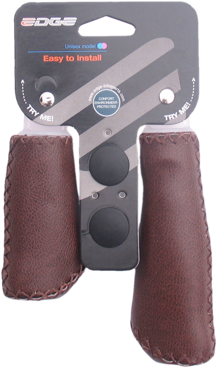 Edge De Leather Grip Ergonomisch gevormde handvatset Echt leder 135mm links 92mm rechts Mat Donkerbruin