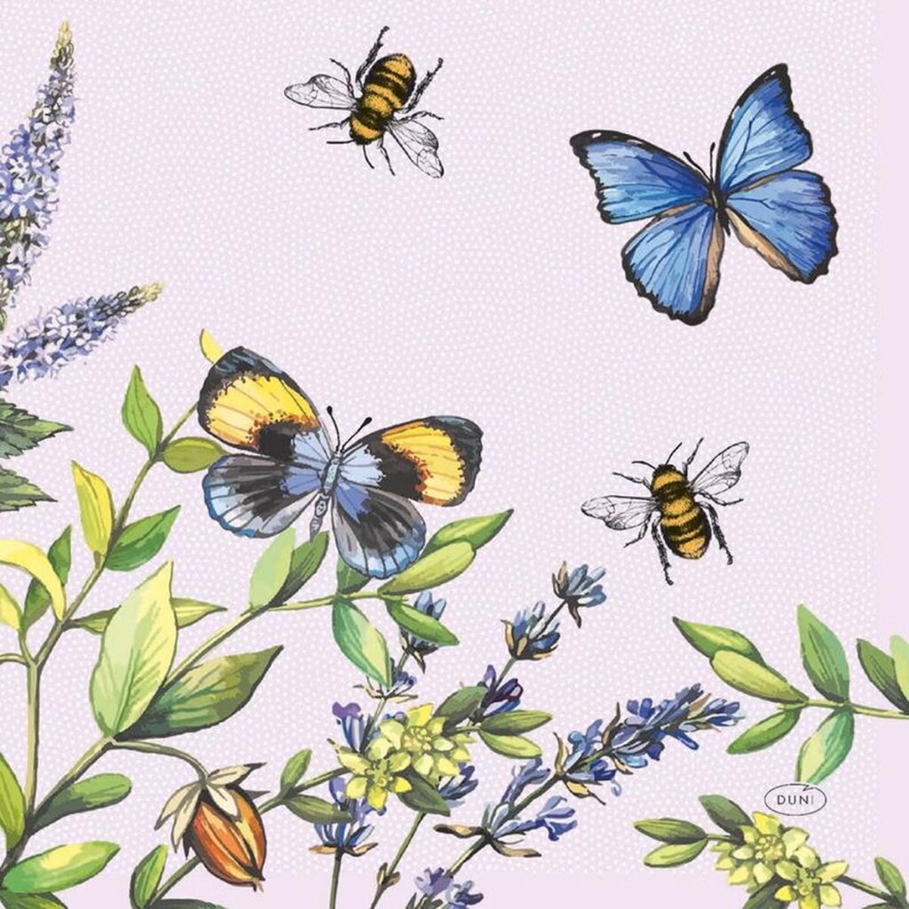 Duni duni servetten cherry butterflies 33x33cm 3-laagstissue fsc pak a 20 servetten