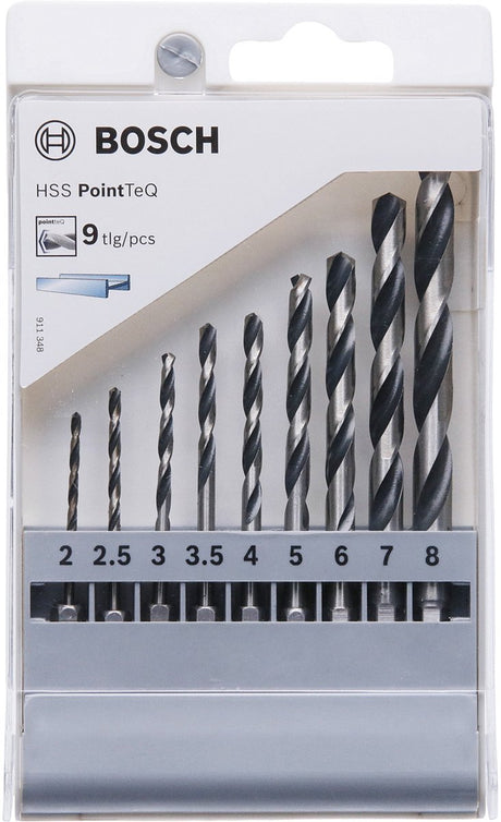 Bosch accessories 2607002826 pointteq hss metaal-spiraalboorset 9-delig 2 mm, 3 mm, 4 mm, 5 mm, 6 mm din 338 zeskant sc