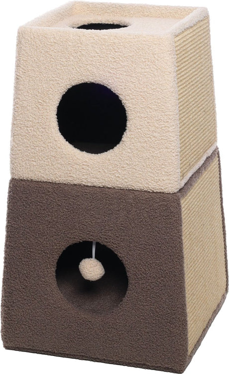 Flamingo krabton – doddo beige taupe – 40 x 40 x 71 cm – 2 verdiepingen – sisal krabmat – pluche – uitneembaar kussen