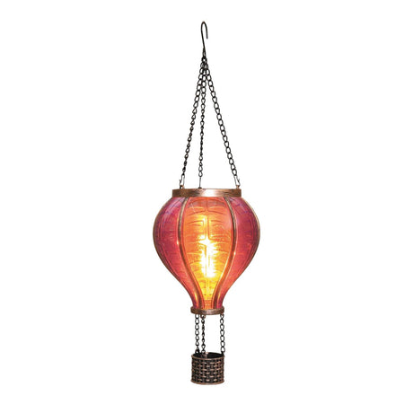 Anna's collection solar luchtballon met vlameffect roze 12led 11x36cm